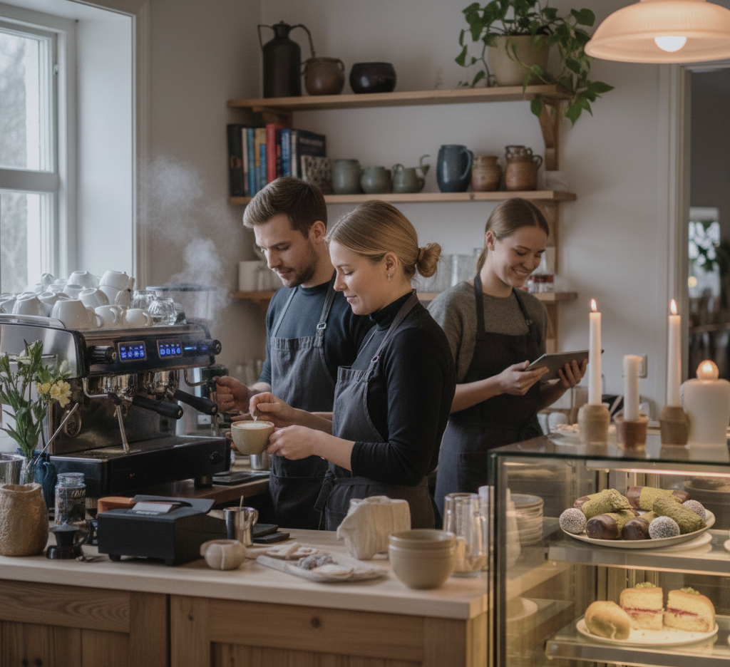 Björn and Sandra making coffee