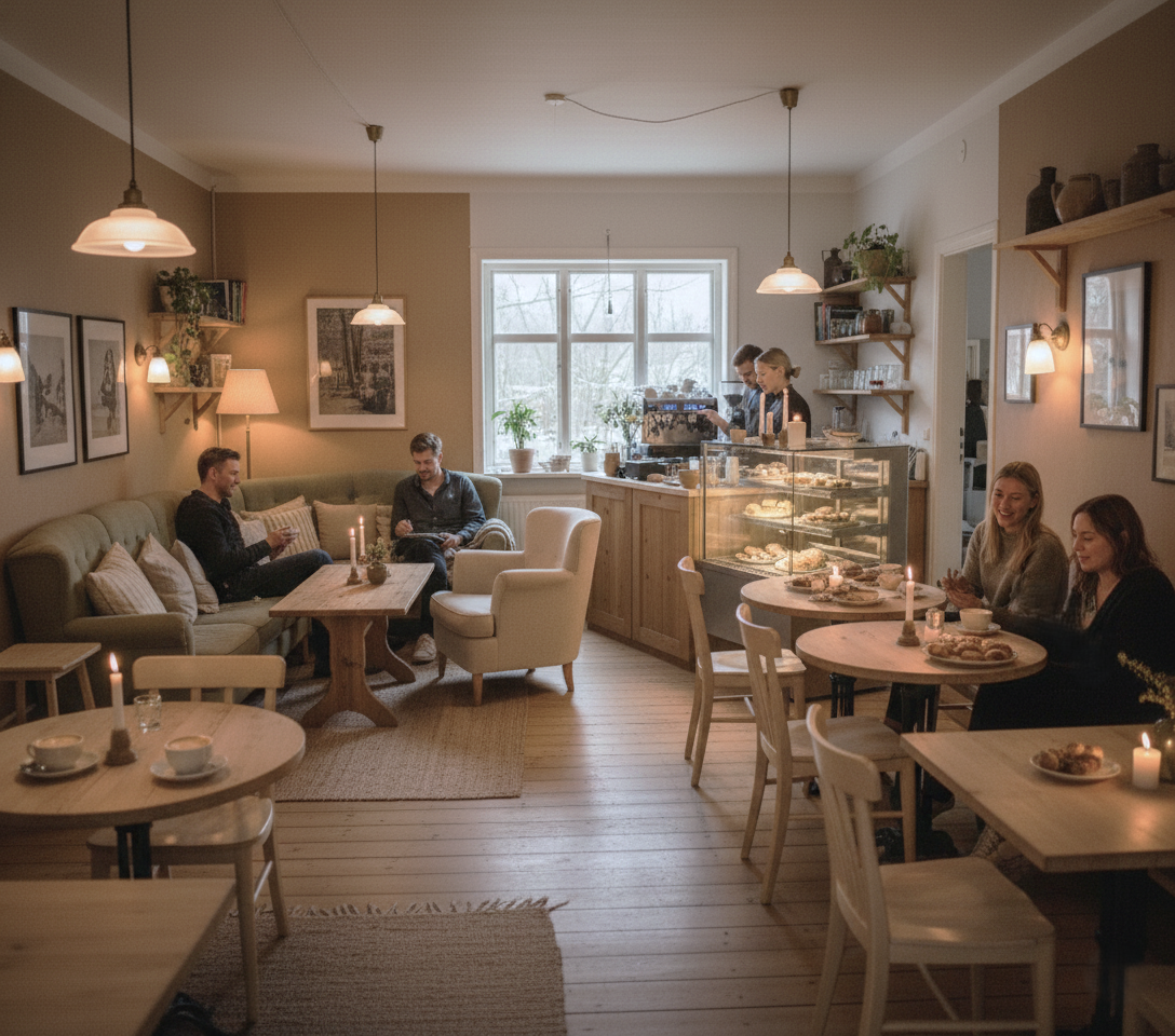 The cozy interior of Kafé Mysfika cafe